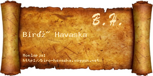 Biró Havaska névjegykártya